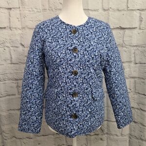 J.Crew Factory Quilted Blue Floral Jacket With Buttons And Pockets *No Size Tag*